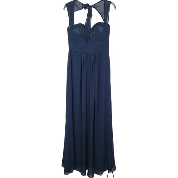 Bill Levkoff Pleated Sweetheart Halter Chiffon Bridesmaid Navy Dress, Size 10 - Picture 8 of 11